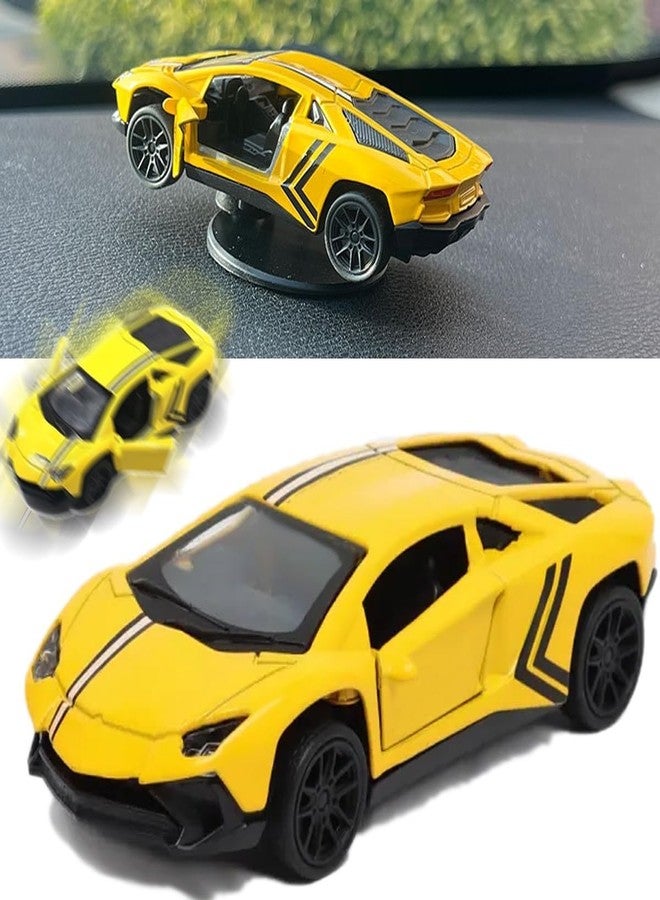 AUTO MT سيارة صغيرة صفراء واحدة، نموذج سيارة دريفت، مع قاعدة لاصقة، مصنوعة من سبيكة معدنية، مزينة بحرف أولي، لتزيين لوحة القيادة، سيارة رياضية صغيرة لتزيين السيارة - Image 1